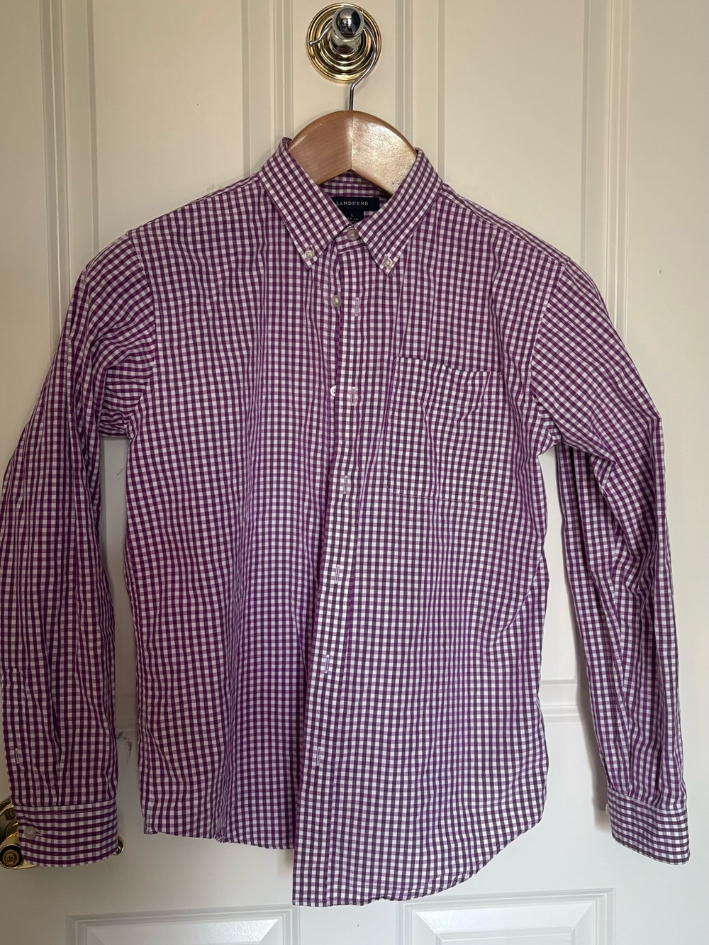 Lands End Purple Gingham Button-Down Shirt - Men's